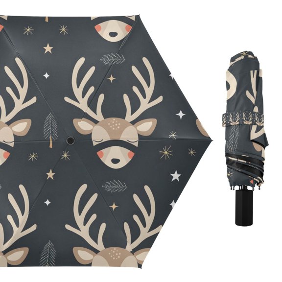 Compact Sun Umbrella Windproof Travel Umbrellas for Rain Strong Portable UV Protection Sleep Cute Deer