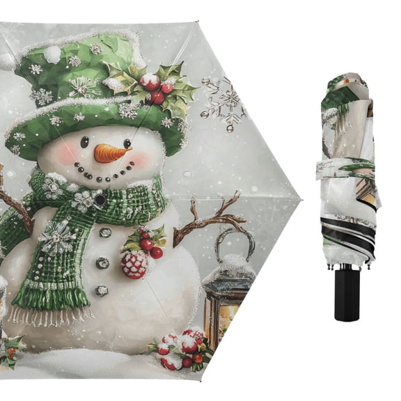 Compact Sun Umbrella Windproof Travel Umbrellas for Rain Strong Portable UV Protection Snowman with Lamp