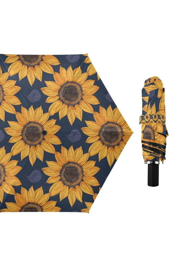 Compact Sun Umbrella Windproof Travel Umbrellas for Rain Strong Portable UV Protection Sunflowers and Small Leaf