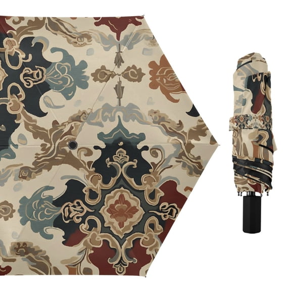 Compact Sun Umbrella Windproof Travel Umbrellas for Rain Strong Portable UV Protection Traditional Chinese Flower Pattern