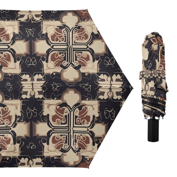 Compact Sun Umbrella Windproof Travel Umbrellas for Rain Strong Portable UV Protection Traditional Chinese Geometric Patterns