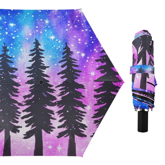 Compact Sun Umbrella Windproof Travel Umbrellas for Rain Strong Portable UV Protection Trees under The Starry Sky