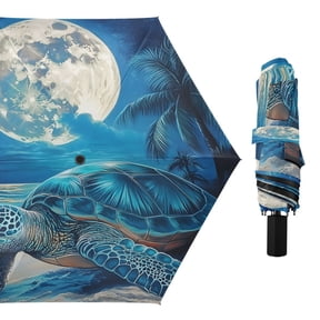 Compact Sun Umbrella Windproof Travel Umbrellas for Rain Strong Portable UV Protection Turtle Beach Moon