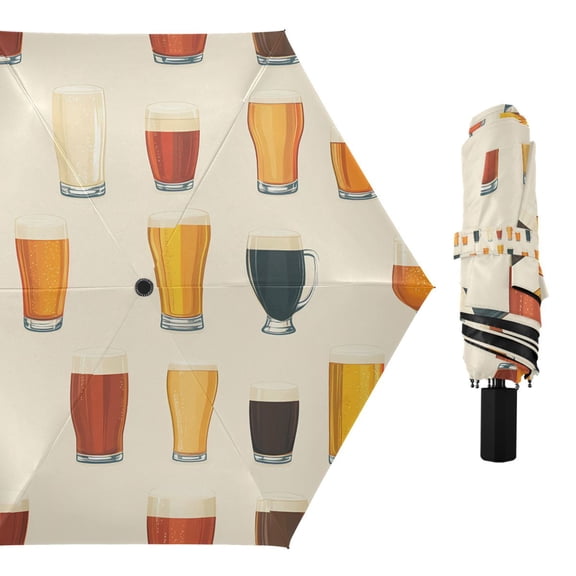 Compact Sun Umbrella Windproof Travel Umbrellas for Rain Strong Portable UV Protection Various Beer Glasses