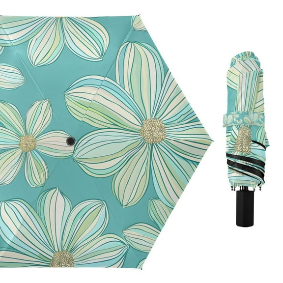 Compact Sun Umbrella Windproof Travel Umbrellas for Rain Strong Portable UV Protection Watercolor Daisy Flowers