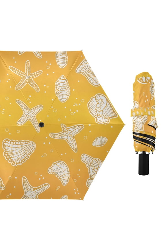 Compact Sun Umbrella Windproof Travel Umbrellas for Rain Strong Portable UV Protection White Starfish Conch