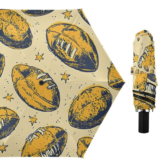 Compact Sun Umbrella Windproof Travel Umbrellas for Rain Strong Portable UV Protection Yellow Rugby and Star