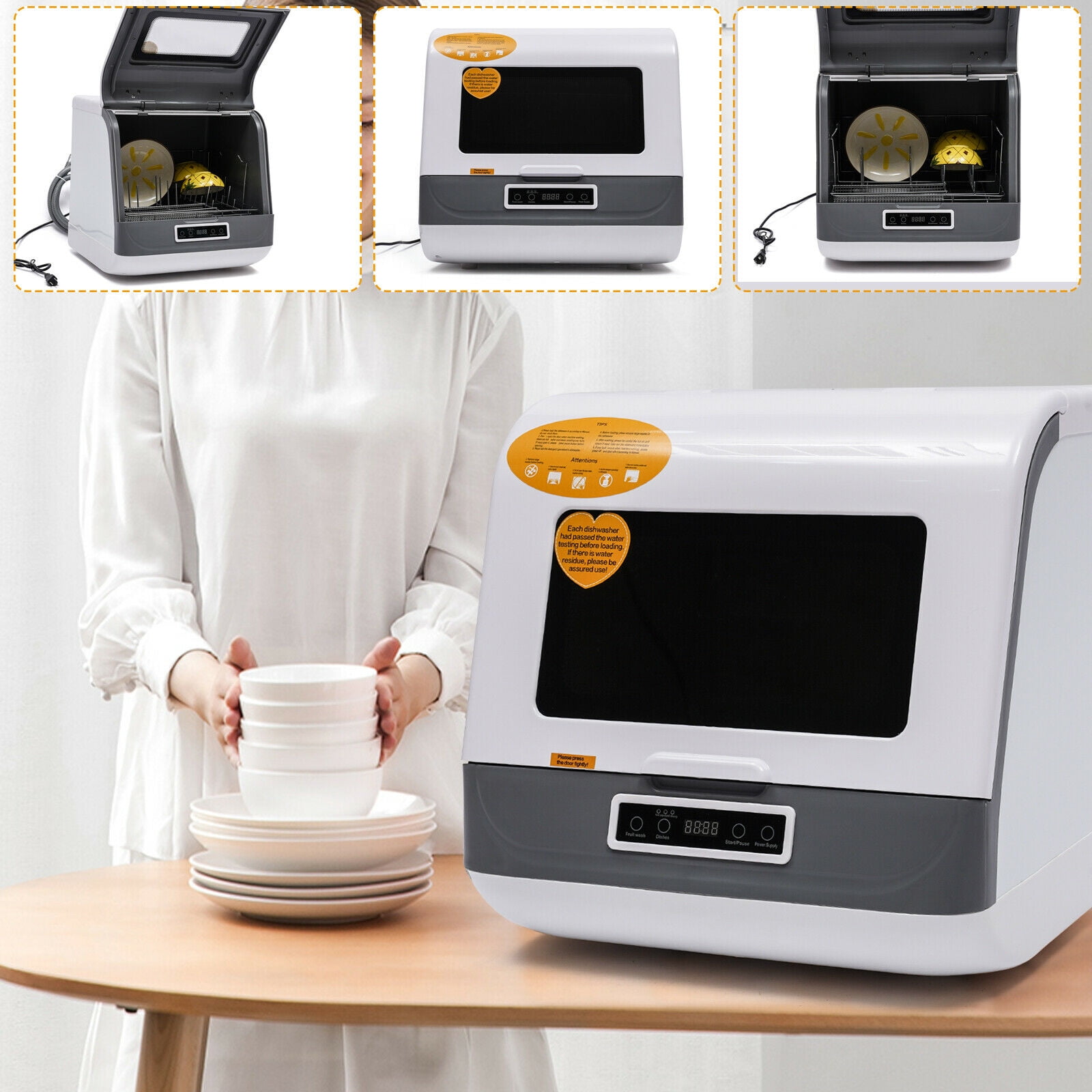 Compact Tabletop Dishwasher - Portable, Energy-Efficient, with 360° Full-Spray, Three Washing Modes, and Hot Air Drying for Small Homes, RVs & Apartments