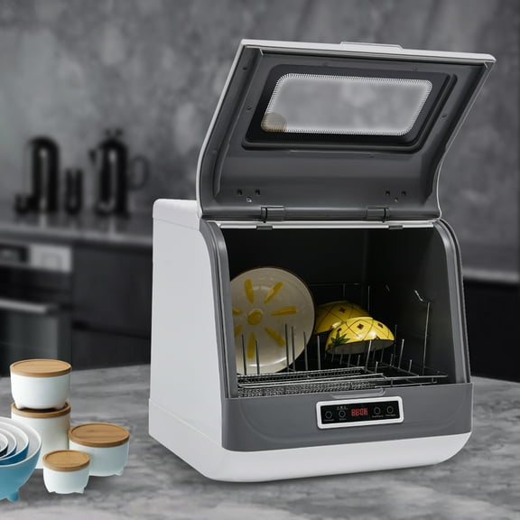 Compact Tabletop Dishwasher - Portable, Energy-Efficient, with 360 Full-Spray, Three Washing Modes, and Hot Air Drying for Small Homes, RVs & Apartments