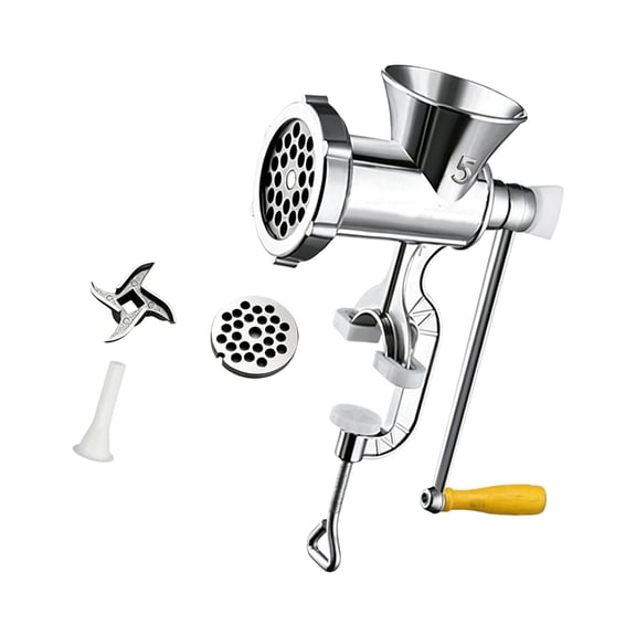Compact Tabletop Hand Operated Meat Grinder With Stable Base And Effective Cutting Discs For Food Processing