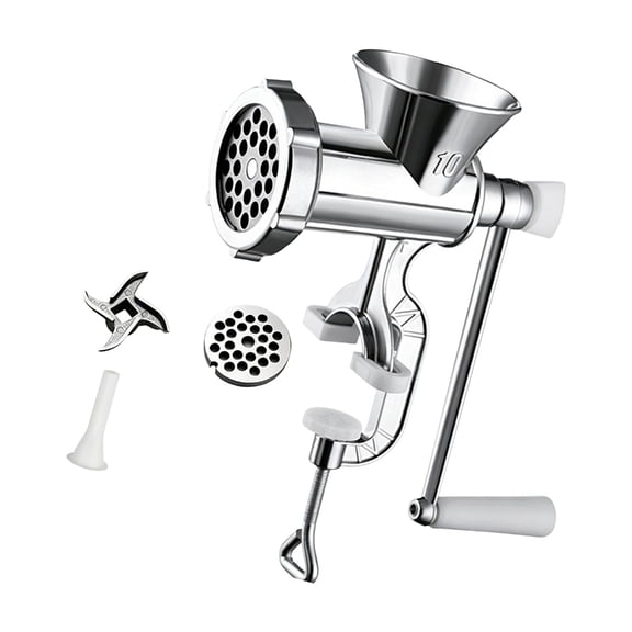 Compact Tabletop Hand Operated Meat Grinder With Stable Base And Effective Cutting Discs For Food Processing