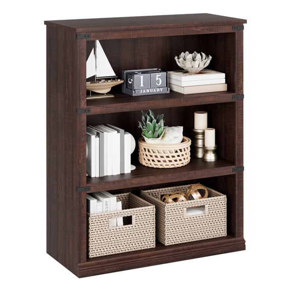 Compact Tall Farmhouse Bookshelf – Rustic Wooden Bookcase with Open Storage Shelves, Sturdy Freestanding Display for Home Office, Living Room, Bedroom