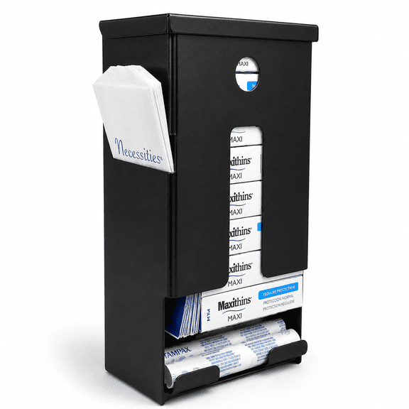 Compact Tampon and Menstrual Pad Dispenser Free-Vend, Wall or Partition Mountable, Black Steel ADA Friendly Design, Made in USA (SD7000BK)