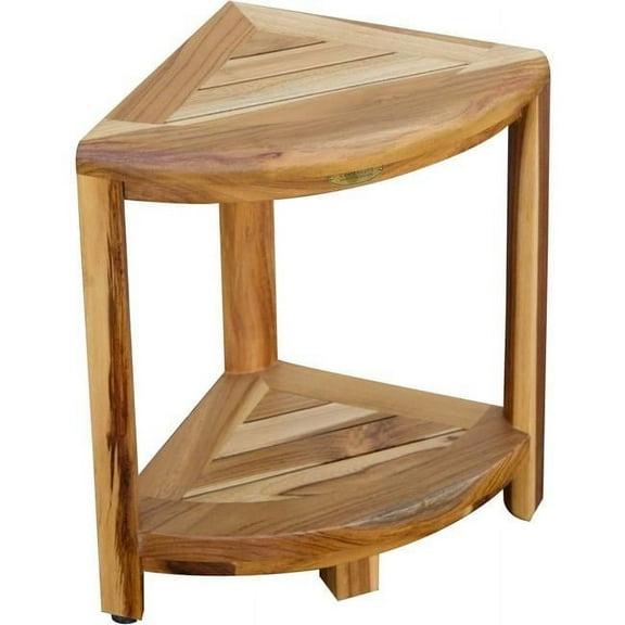 Compact Teak Corner Shower Stool with Shelf - Natural Finish - 18 x 12 x 12 in.