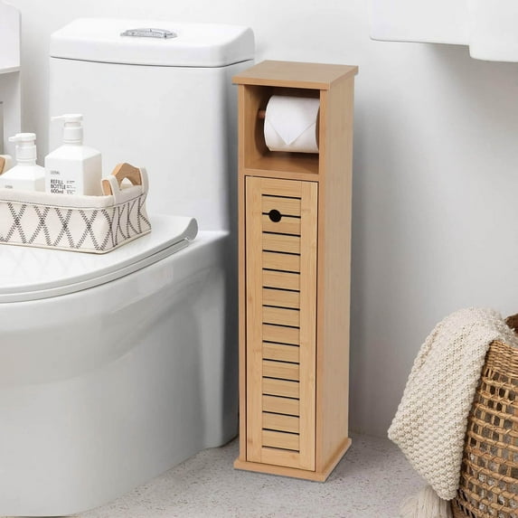 Compact Toilet Paper Storage Cabinet with Dispenser, Holds Up to 6 Rolls, Natural - Trinidad Collection