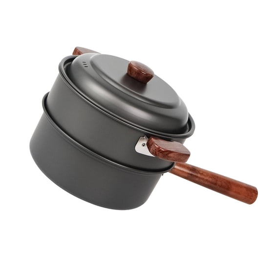 Compact Travel Cooking Pot Camping Cookware Portable Cook Pots with Wood Handle for Efficient Outdoor Meals Preparation