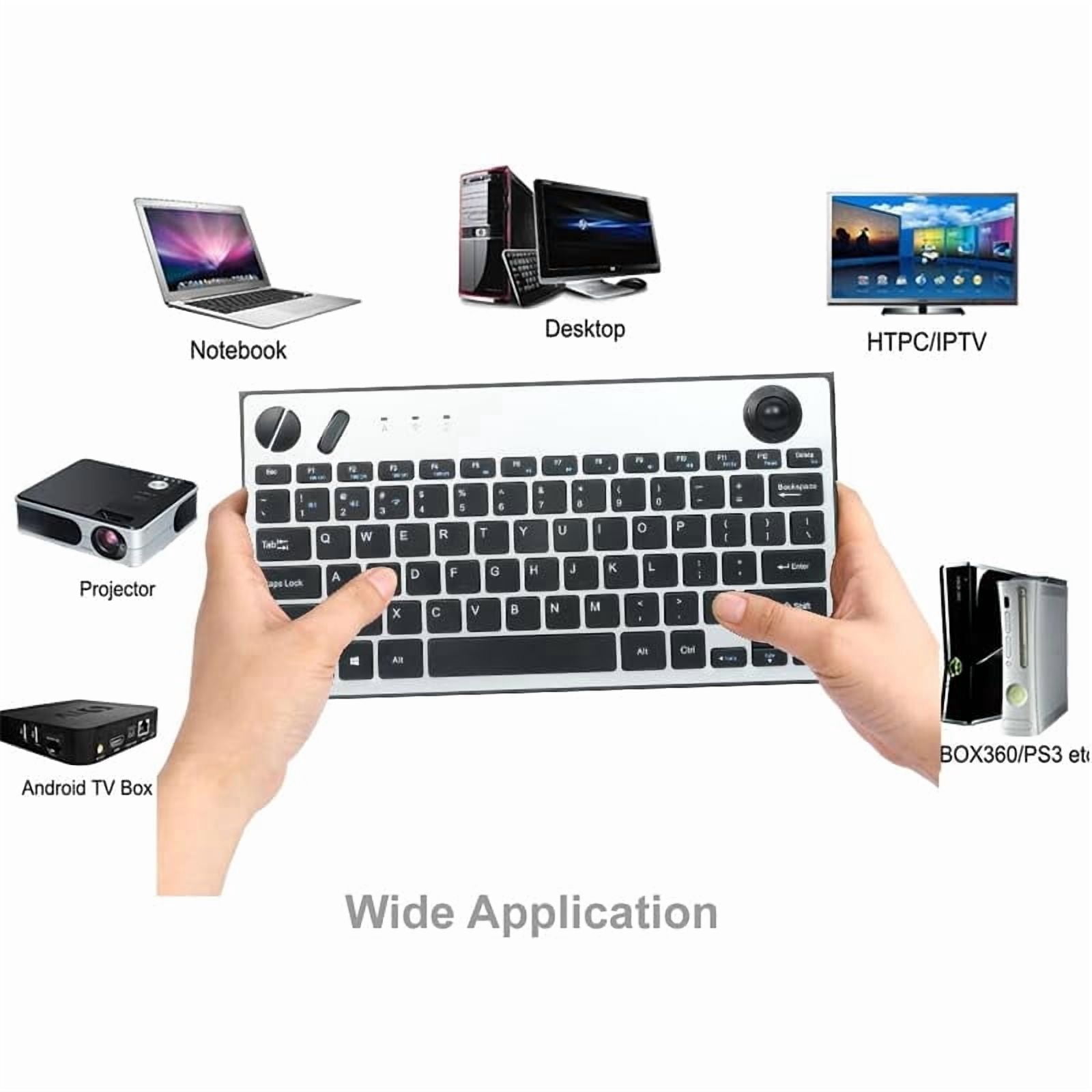 Compact Travel Keyboard with Mouse Functionality, Multi-Device Connection, Bluetooth 5.0 & 2.4G Wireless Plug and Play, Direction Trackball, Mouse Scroll Wheel, Left & Right Mouse Buttons