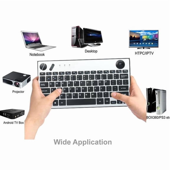 Compact Travel Keyboard with Mouse Functionality, Multi-Device Connection, Bluetooth 5.0 & 2.4G Wireless Plug and Play, Direction Trackball, Mouse Scroll Wheel, Left & Right Mouse Buttons