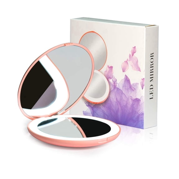 Wobane LED Compact Travel Mirror - 1x/10x Magnification, Handheld 2-Sided, Perfect for Purses & Handbags