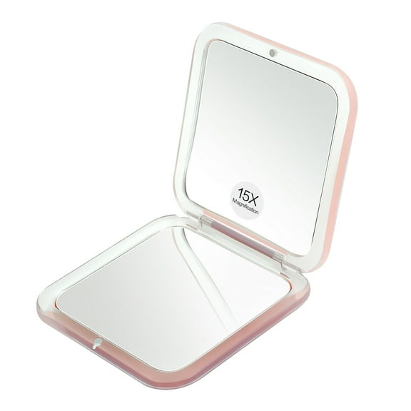 Compact Travel Small Magnifying Mirror - Snowflakes Pocket Mirror -1x/15x Magnification Cosmetic Mirrors Handheld Portable for Travel and Purses (Pink)