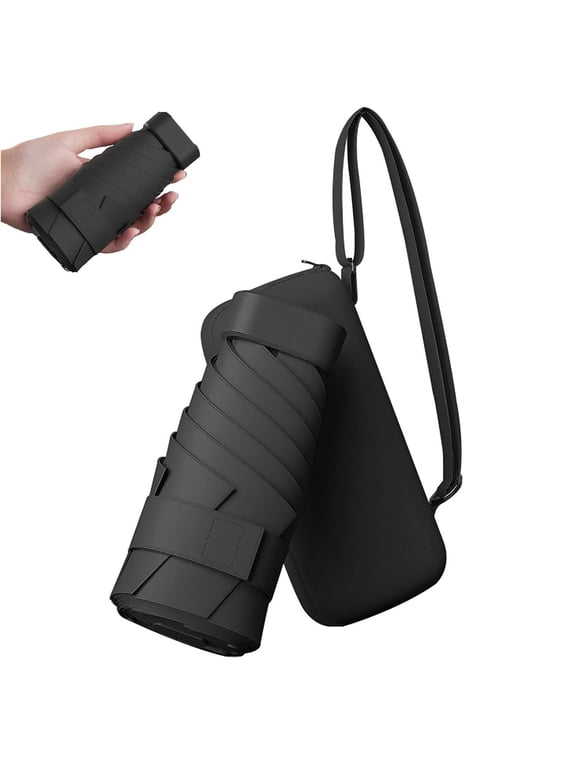 Compact Travel Umbrella with Case Upf 50 Sun and Rain Small Purse Folding Umbrella Lightweight Portable Wind Resistant Umbrella for Women Travel Business Commute Camping and Daily Use Black