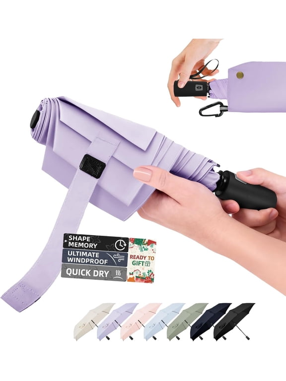 Compact Travel Umbrella, Easy Folding Auto Open/Close Umbrellas for Rain & Sun, Lightweight Portable Small for Backpack , less force to close for Women Men , TSA Approved