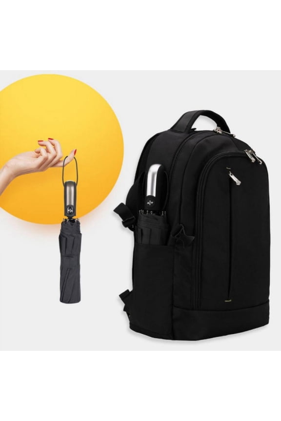 Compact Travel Umbrella, Pocket Portable Folding Windproof Mini Umbrella, Auto Open and Close Button, 10 Rib Reinforced Canopy (Black)