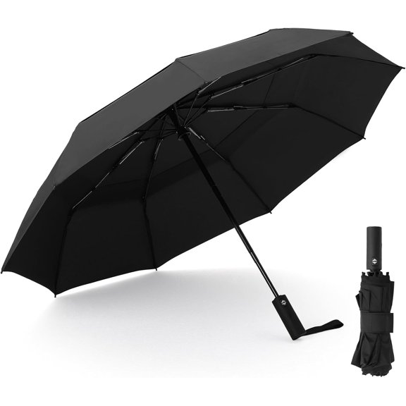 Compact Travel Umbrellas for Rain Durable Folding Windproof 9 Ribs Fiberglass Frame Vented Double Canopy Automatic Open Close Umbrella