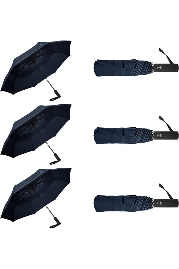 Compact Travel Windproof Umbrella, Vented 43" Auto open/close Folding Quick Dry Umbrellas for Rain, Portable Small for Backpack , Thoughtful for Women Men , TSA Approved