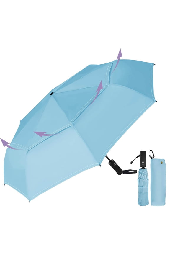 Compact Travel Windproof Umbrella, Vented Auto Open/Close Folding Quick Dry, Portable for Backpack Car, Gift for Women Men