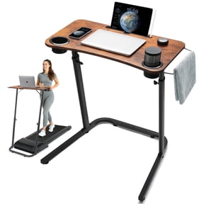 THAILE Treadmill Desk for Walking Pad, Adjustable Standing Desk for Exercise Bike, Portable Rolling Workstation with Dual Cup Holders & Tablet Slot, 30-47" Height, Sturdy Laptop Table for Home Office