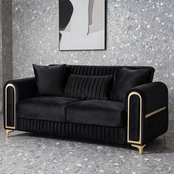Compact Two-Seat Loveseat, Classic Black Upholstery, Solid Birch Frame and Pocket Coil Seating