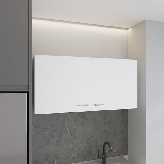 Compact Two-door Wall Cabinet In White For Efficient Storage Spacious With Shelves