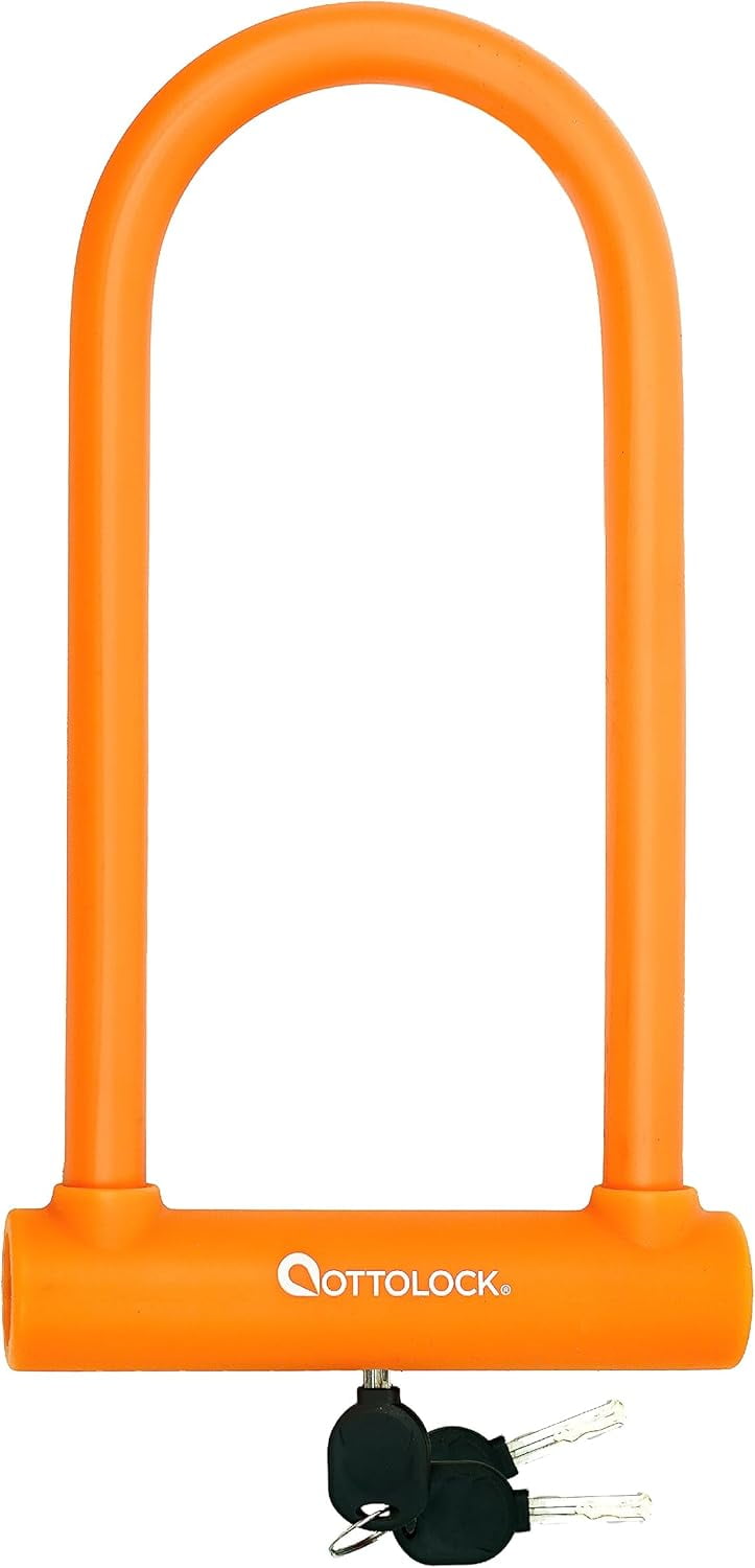 Compact U-Lock and Cable Bundle - Heavy Duty Anti Theft Bicycle U-Lock with Keys, Silicone-Coated, Bike Accessories, Orange