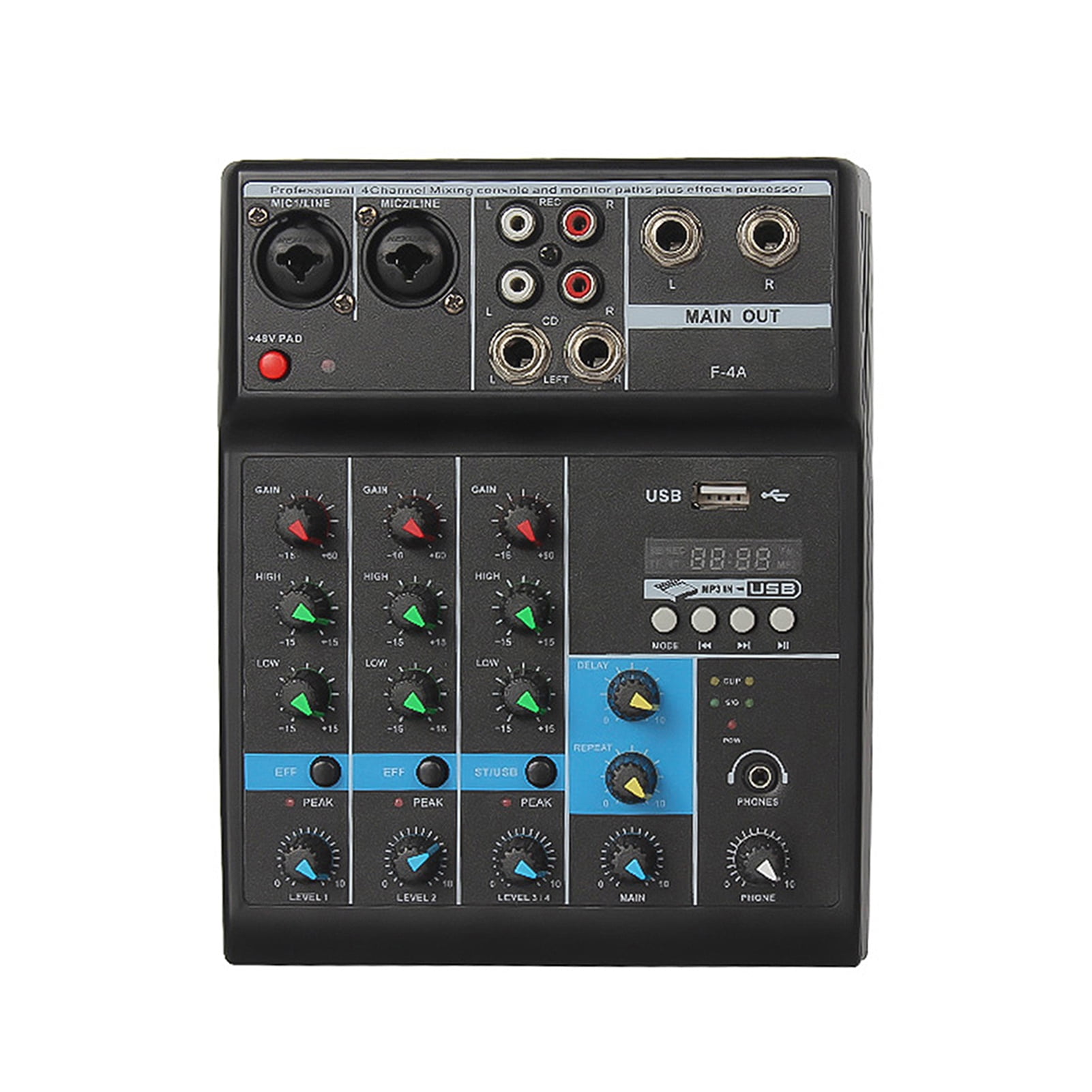 Compact USB Mixer with Sound Card Effects Professional 4 Channel Mixer