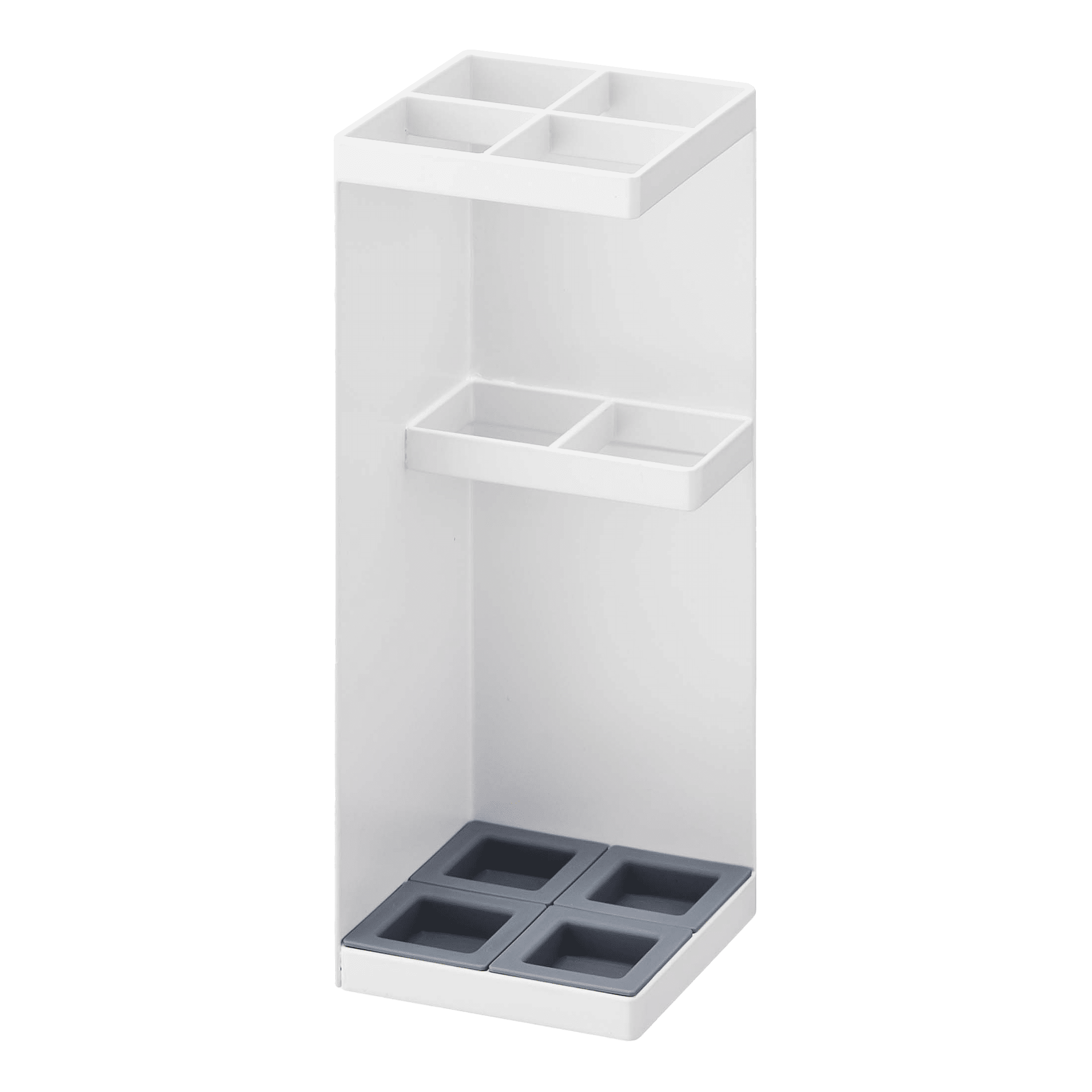 White Steel Compact Umbrella Stand with Adjustable Compartments
