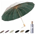 thumbnail image 1 of Compact Umbrellas For Rain And Sun UPF 50+ UV Protection Windproof waterproofing and Strong Men Womens Umbrella 16 Ribs Wooden Handle Travel Umbrella, 1 of 17