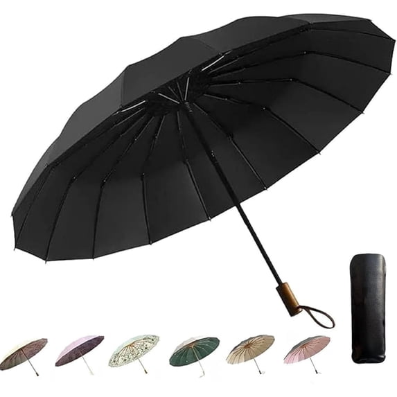 Compact Umbrellas For Rain And Sun UPF 50+ UV Protection Windproof waterproofing and Strong Men Womens Umbrella 16 Ribs Wooden Handle Travel Umbrella