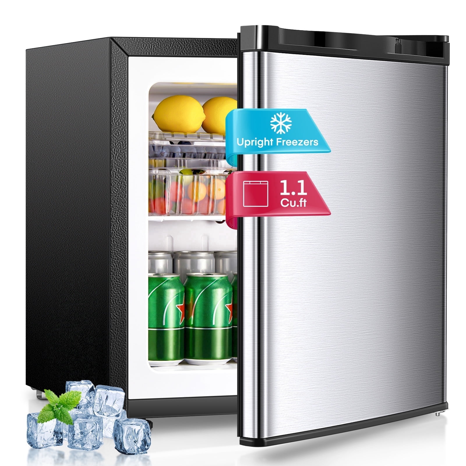 Compact Upright Freezer, fohere 1.1 cu.ft Countertop Mini Freezer with Reversible Door and 7 Adjustable Temperature, for Home/Apartment/Office, Silver