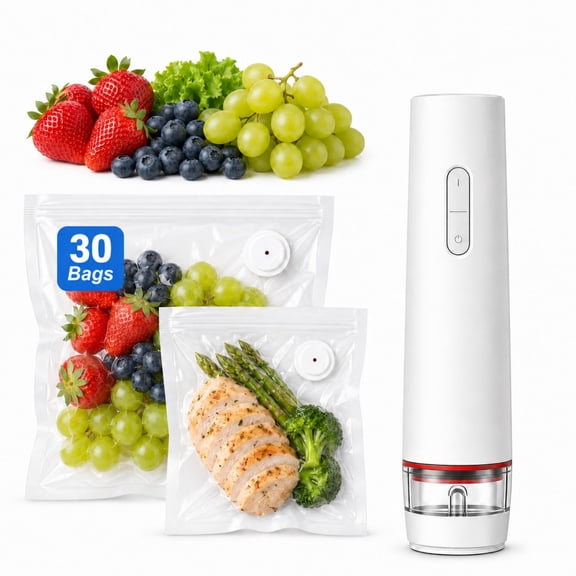 Compact Vacuum Sealer for Food,Powerful Handheld Vacuum Sealer Machine with 30 Reusable Bags for Sous-Vide,Meal Prep and Food Fresh Preservation for Kitchen