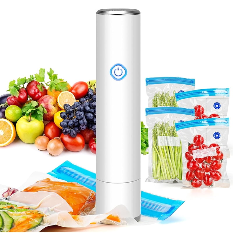 Compact Vacuum Sealer for Food (Vacuum Sealer Machine + 5 Reusable Vacuum Bags) Powerful Handheld Vacuum Sealer Machine, Seal Meal Saver, Portable Food Sealer