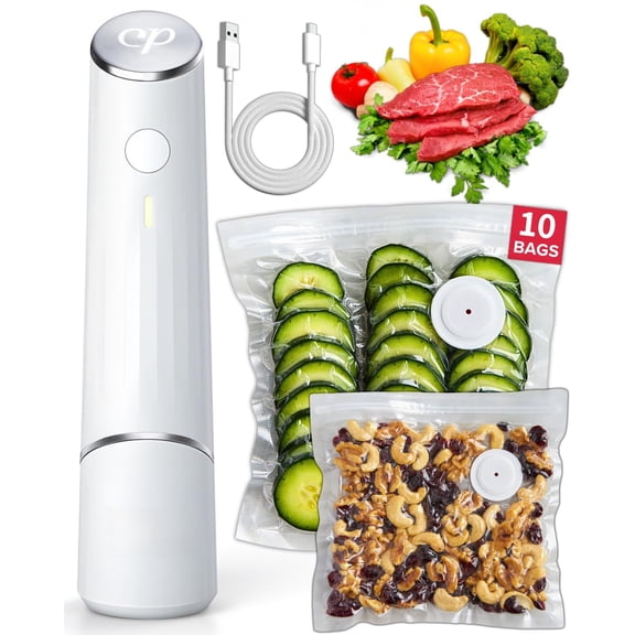 Compact Vacuum Sealer For Food (vacuum Machine + 10 Reusable Bags) Handheld Seal Meal Saver Portable