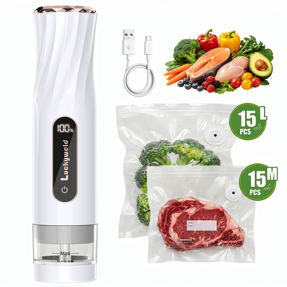 Handheld Vacuum Sealer for Food, 30 Reusable Bags & Battery Level Indicator for Kitchen,Gifts for Mom, Wife, Chef & Home