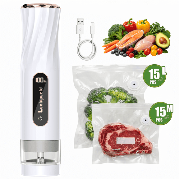 Handheld Vacuum Sealer for Food, 30 Reusable Bags & Battery Level Indicator for Kitchen,Gifts for Mom, Wife, Chef & Home