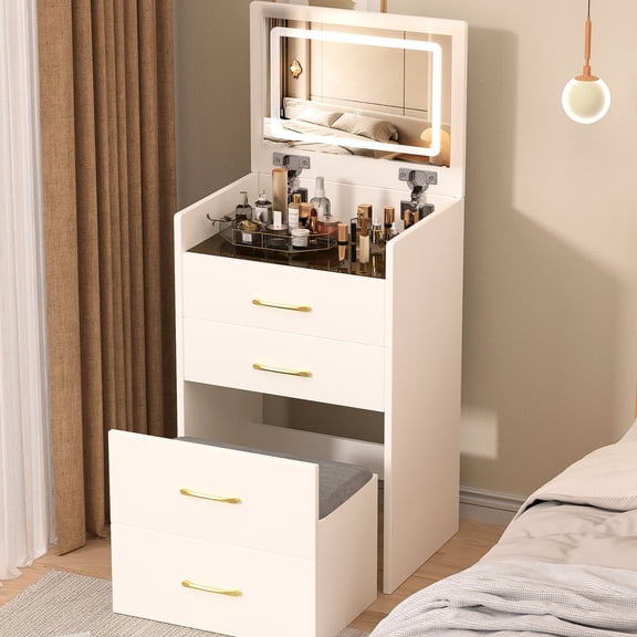 Compact Vanity Desk with Comfortable Bench / Relaxing Makeup in Bedroom