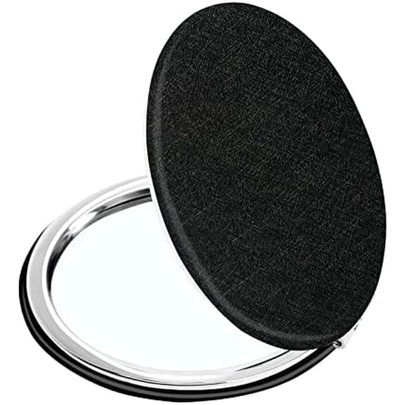 Compact Vanity Makeup Mirror for Men Women Girls, Black Elegant Round Travel Cosmetic Mirrors for Pocket Purse Wallet Handbag, Portable Small 1X/2X Magnifying Handheld Beauty Mirror