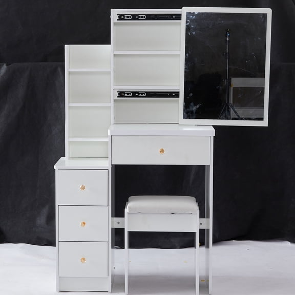 Compact Vanity Table with Padded Seat / Designed for Small Spaces, No Extra Purchase Needed