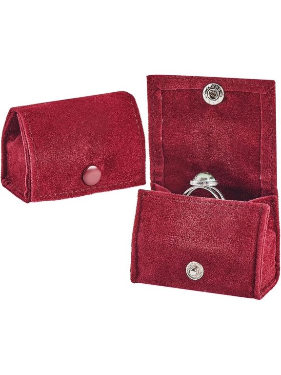 Compact Velvet Ring Box with Plush Interior and Exterior Ring Earring Display Holder Case Storage with Snap Clasp for Proposal Engagement Wedding Ceremony Women Girlfriend Wife Dark Red Red