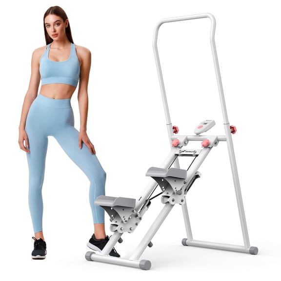 Compact Vertical Climber Machine, Home Gym Stair Stepper with Extended Step Range, Adjustable Foot Pedals & Handlebar for Full-Body Cardio Workout, White