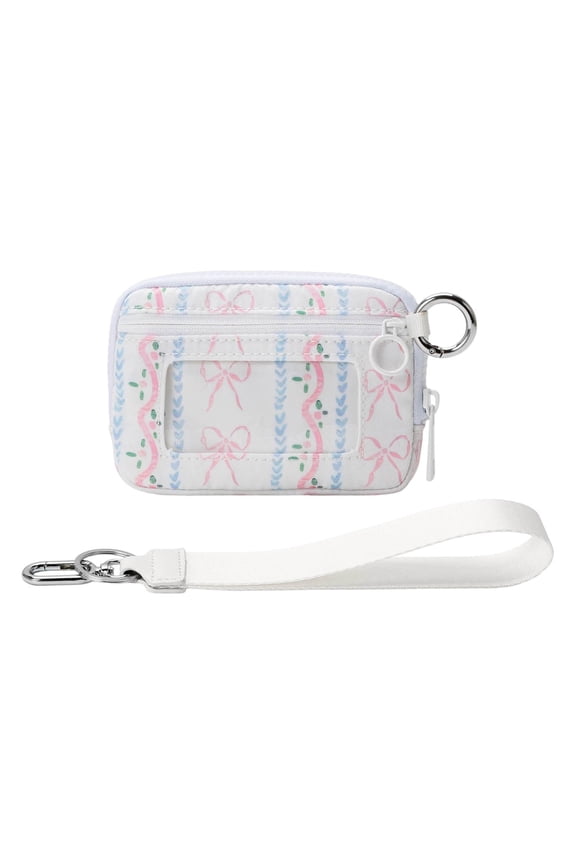 Compact Waterproof Wristlet Wallet for Women, Mini Zip Card Case with Clear ID Window Zipper Coin Purse Makeup Bag, Lightweight Portable Keychain Wallet (D)